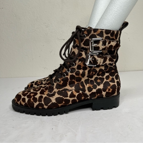 Rebecca Minkoff Jaden Leopard Print Cow Fur Buckle Boots Sz 7.5 Mobwife Boho - Picture 2 of 10